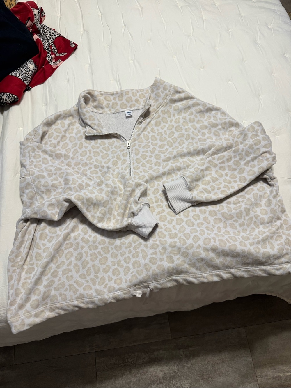 Neutral Leopard Print Half-Zip Sweater - Cream